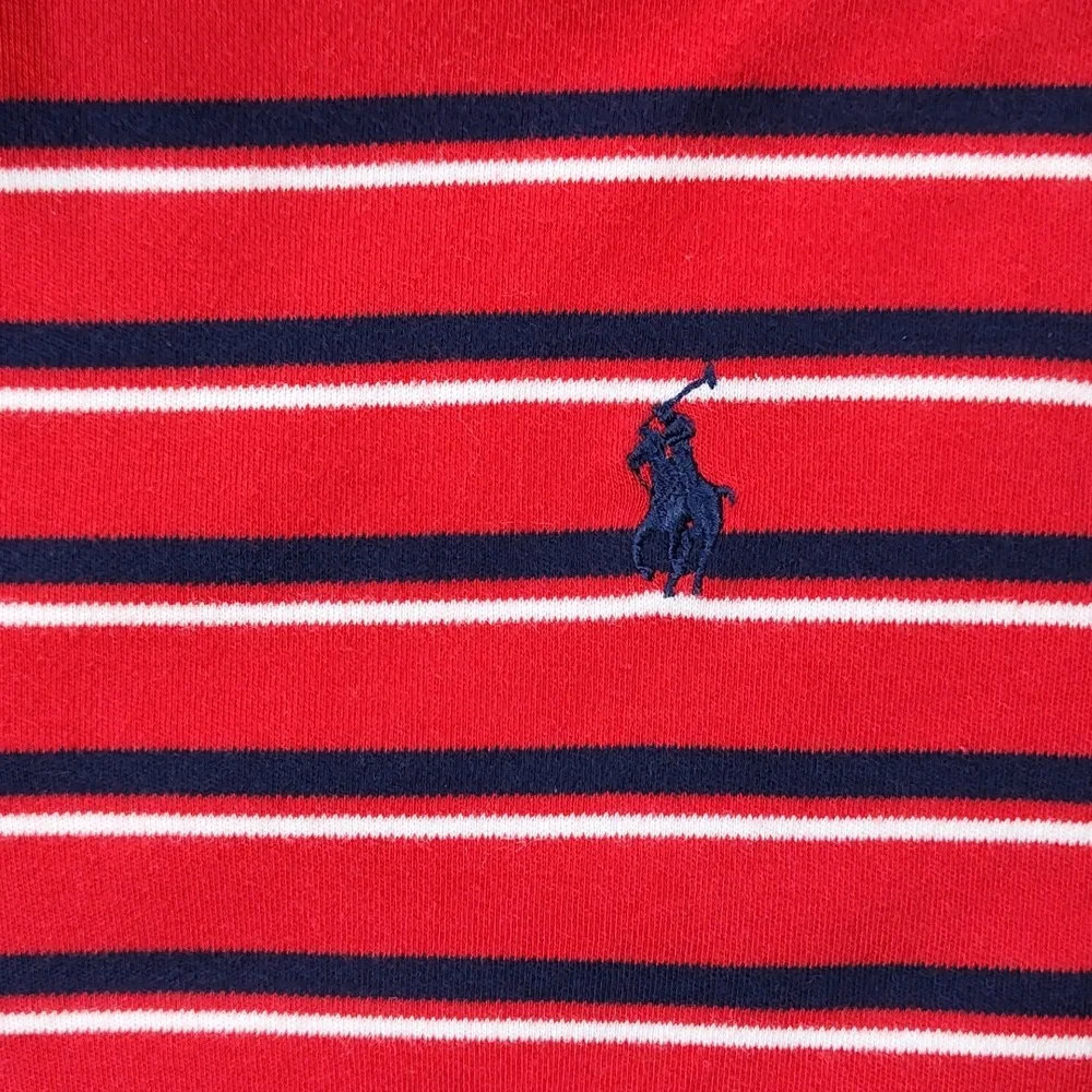 Vtg White and Blue Striped Red Polo With Blue Pony Like New